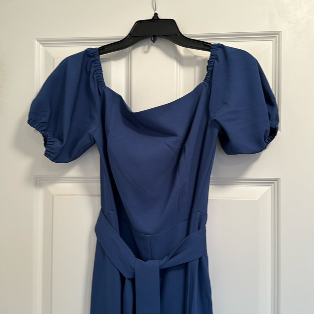 Lilly Pulitzer blue, off the shoulder, puff sleeve jumpsuit size 6